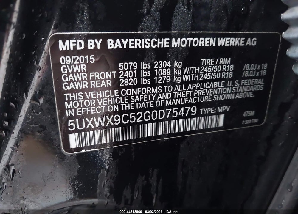 2016 BMW X3 XDRIVE28I VIN: 5UXWX9C52G0D75479