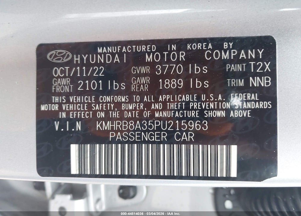 2023 HYUNDAI VENUE SE VIN: KMHRB8A35PU215963