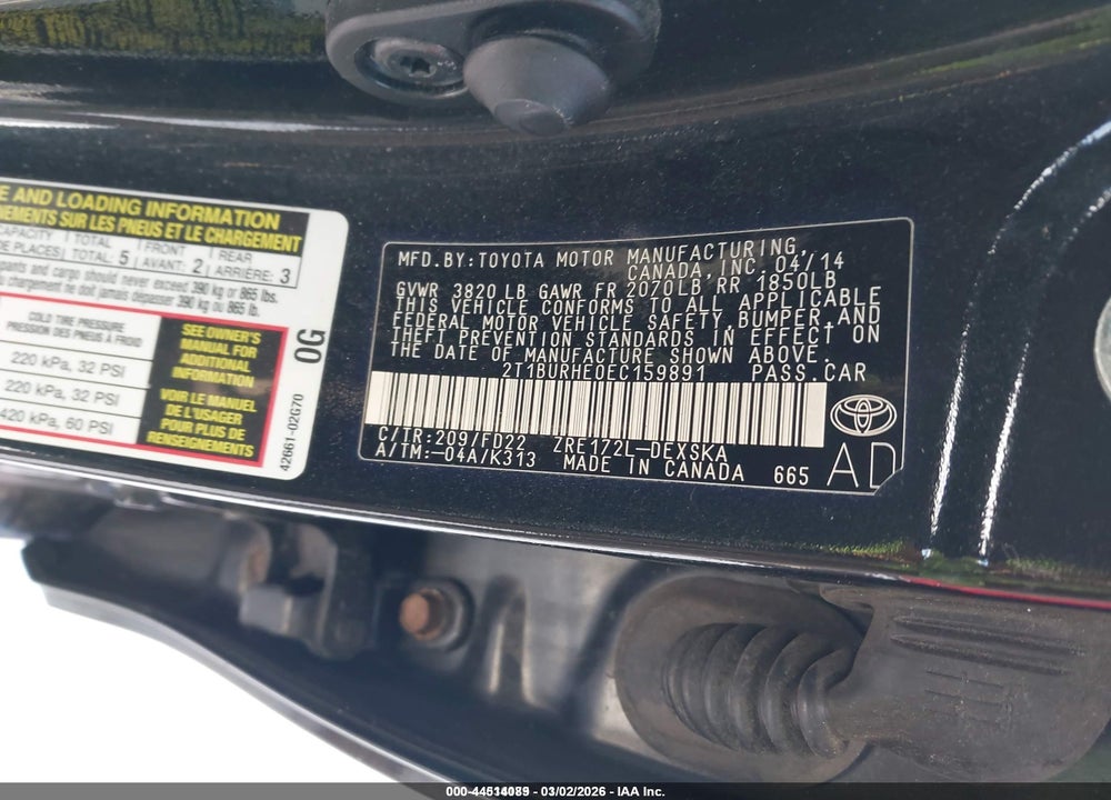 2014 TOYOTA COROLLA S VIN: 2T1BURHE0EC159891