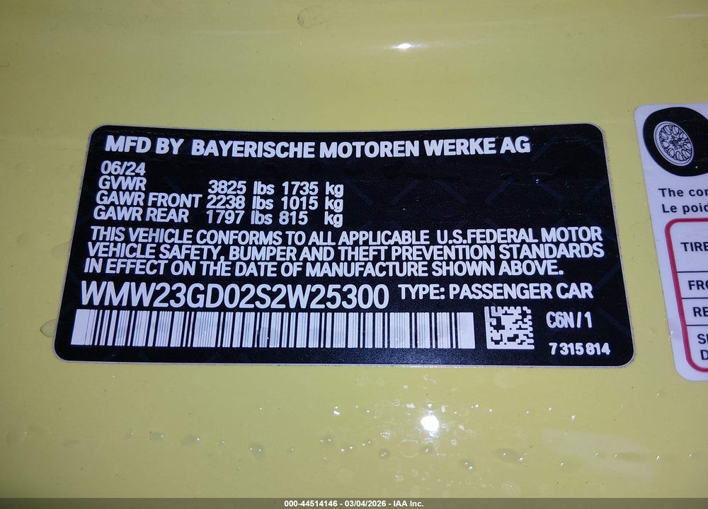 2025 MINI HARDTOP COOPER S VIN: WMW23GD02S2W25300