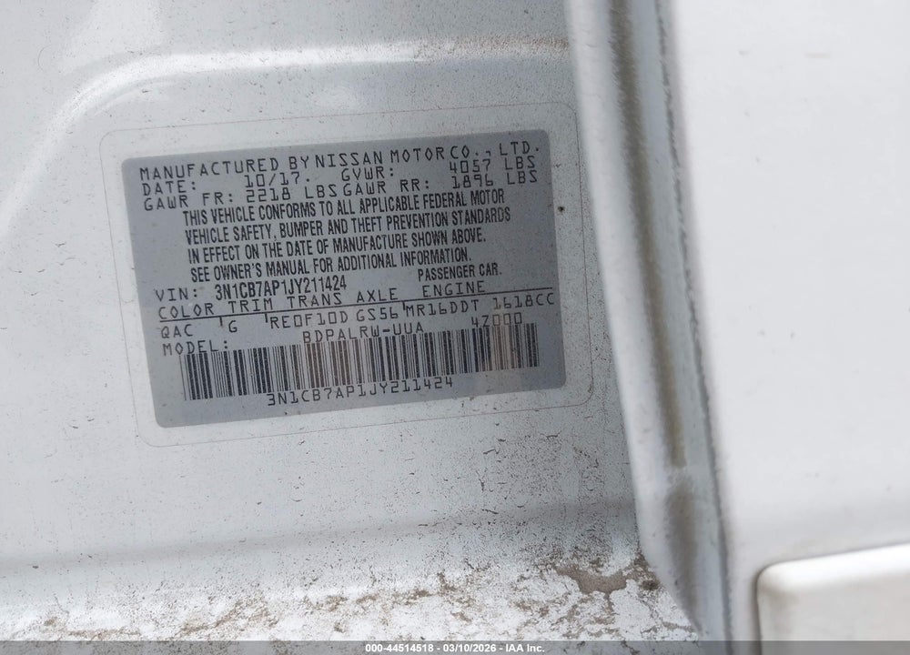 2018 NISSAN SENTRA SR TURBO VIN: 3N1CB7AP1JY211424