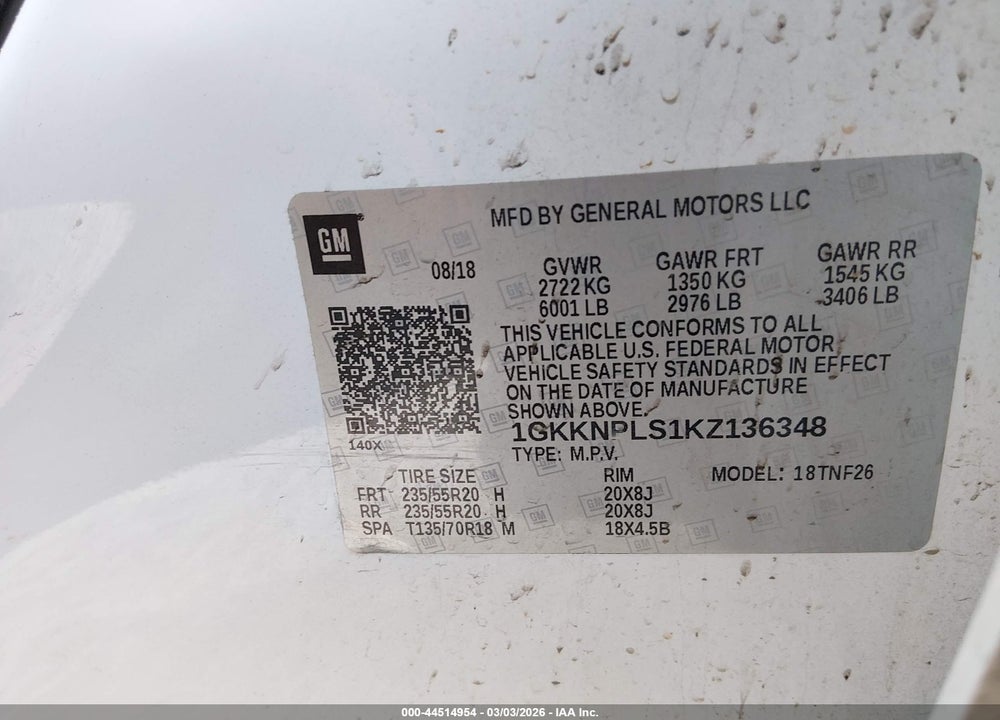 2019 GMC ACADIA DENALI VIN: 1GKKNPLS1KZ136348