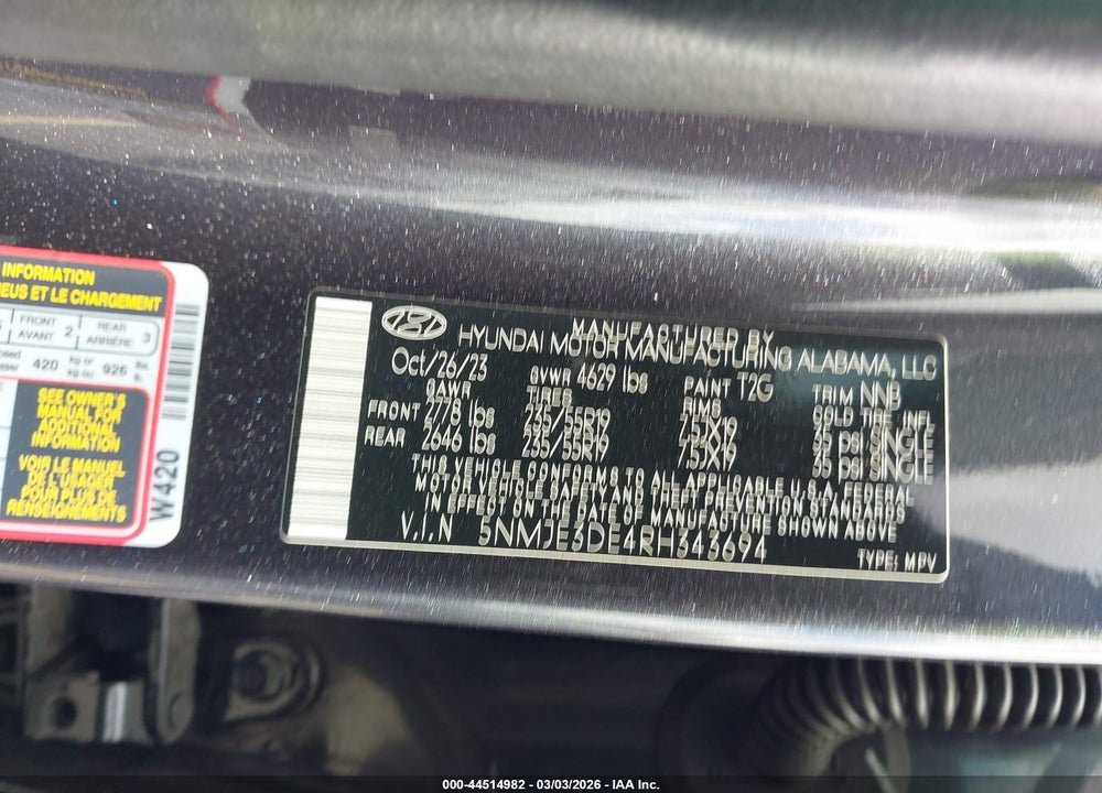 2024 HYUNDAI TUCSON LIMITED VIN: 5NMJE3DE4RH343694