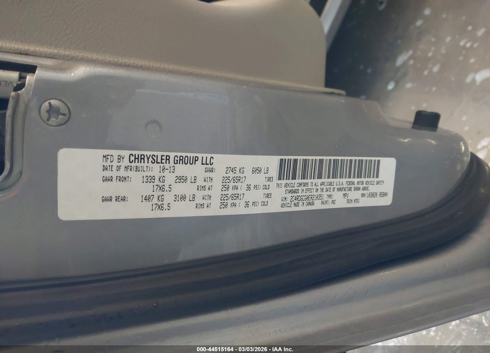 2014 DODGE GRAND CARAVAN SXT VIN: 2C4RDGCG0ER210351