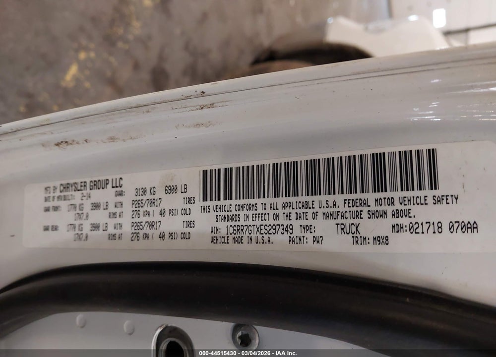 2014 RAM 1500 SLT VIN: 1C6RR7GTXES297349