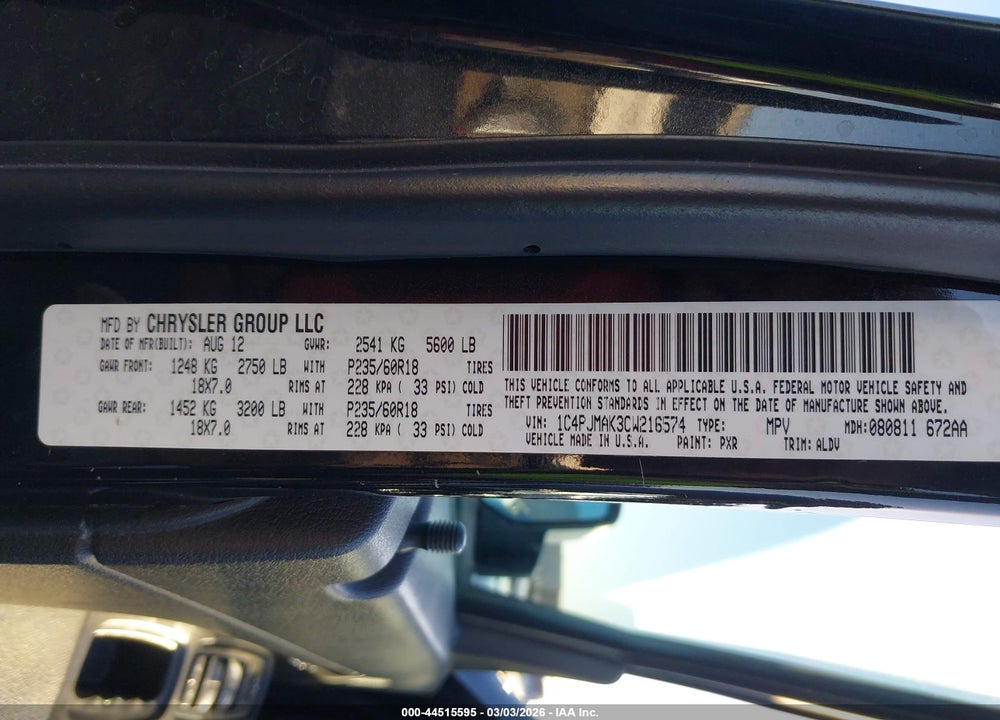 2012 JEEP LIBERTY SPORT VIN: 1C4PJMAK3CW216574