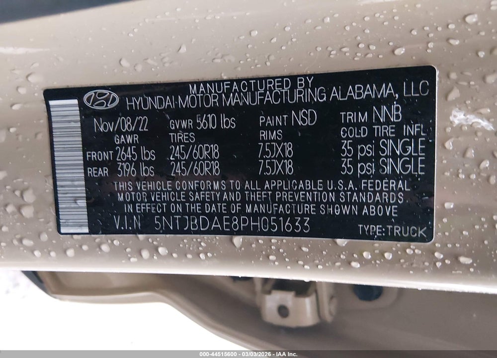 2023 HYUNDAI SANTA CRUZ SEL VIN: 5NTJBDAE8PH051633