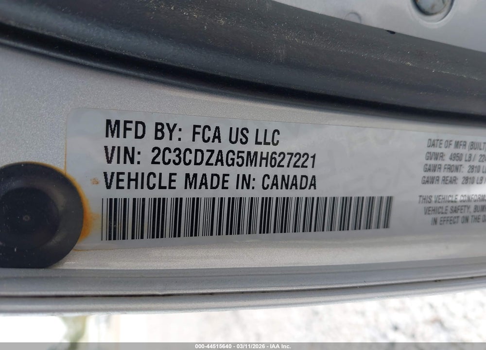 2021 DODGE CHALLENGER SXT VIN: 2C3CDZAG5MH627221