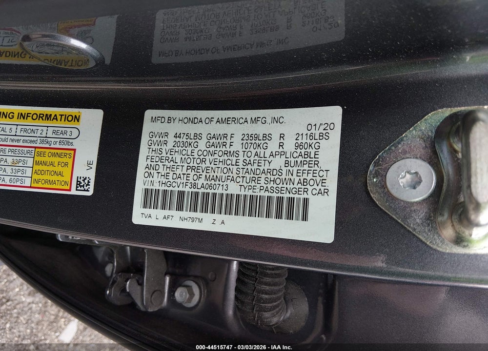 2020 HONDA ACCORD SPORT VIN: 1HGCV1F38LA060713