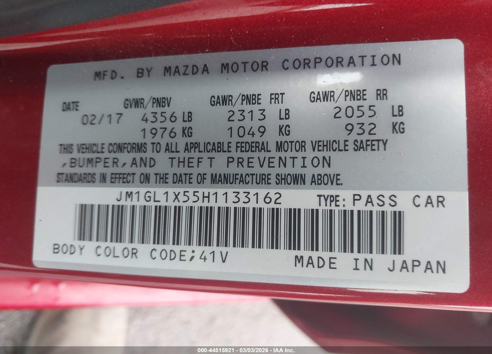 2017 MAZDA 6 GRAND TOURING VIN: JM1GL1X55H1133162