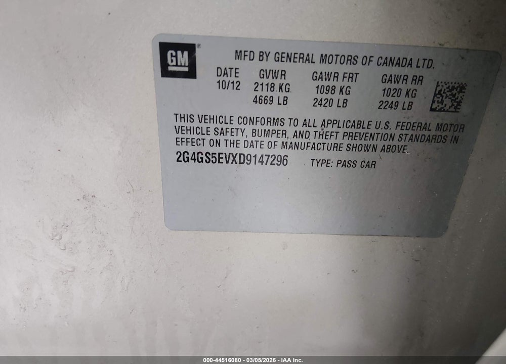 2013 BUICK REGAL TURBO - PREMIUM 1 VIN: 2G4GS5EVXD9147296