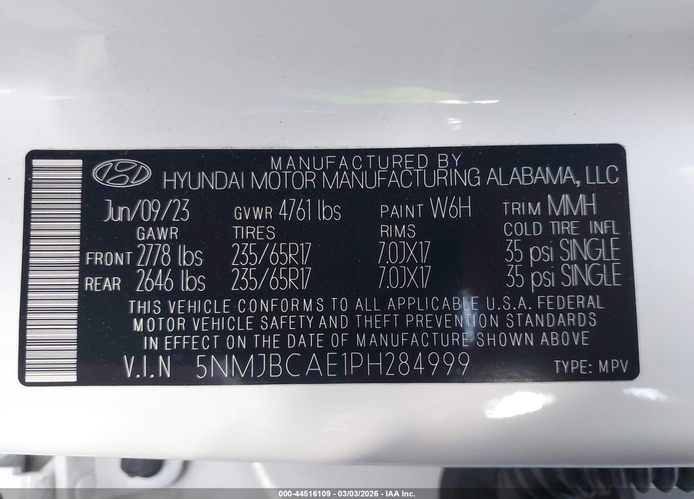 2023 HYUNDAI TUCSON SEL VIN: 5NMJBCAE1PH284999