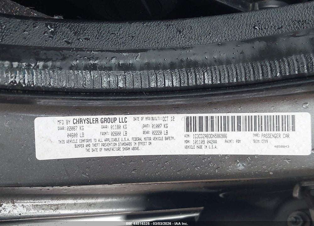 2013 DODGE AVENGER SE VIN: 1C3CDZAB3DN586986