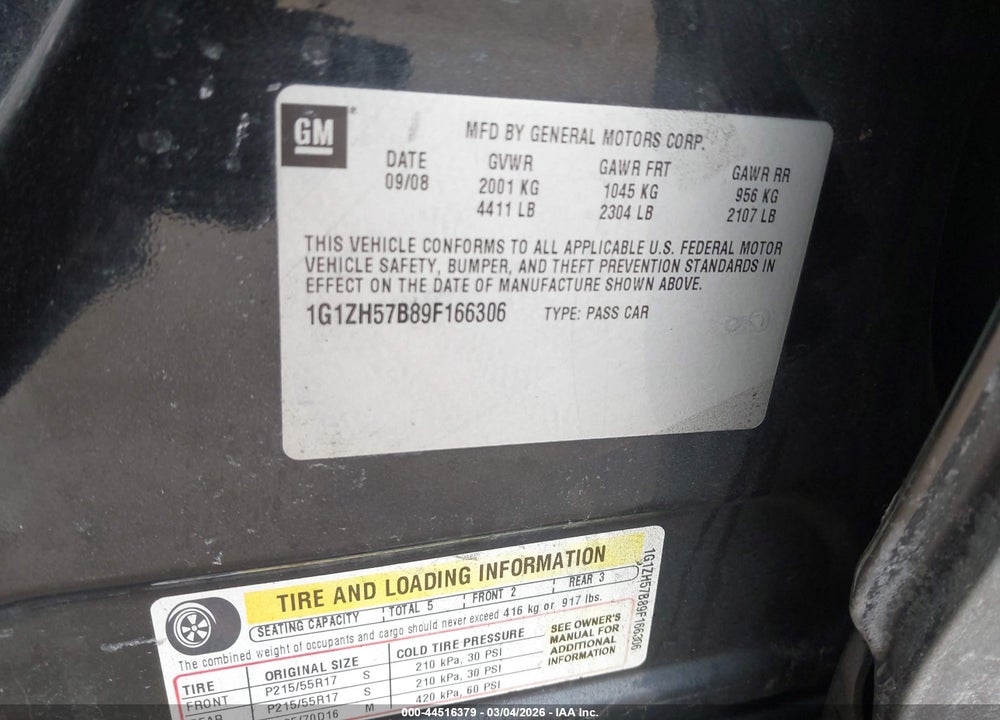 2009 CHEVROLET MALIBU LT VIN: 1G1ZH57B89F166306
