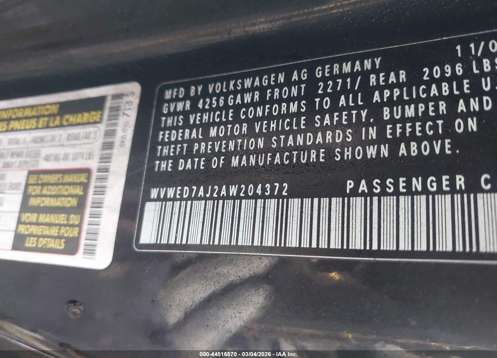 2010 VOLKSWAGEN GTI 2-DOOR VIN: WVWED7AJ2AW204372