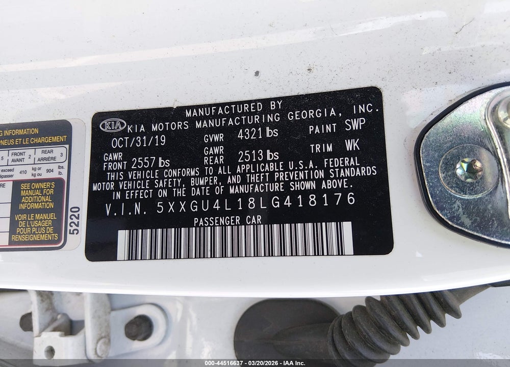 2020 KIA OPTIMA EX VIN: 5XXGU4L18LG418176