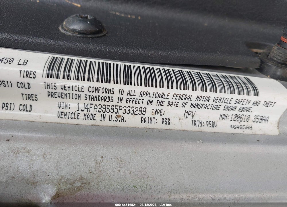 2005 JEEP WRANGLER X VIN: 1J4FA39S95P333299