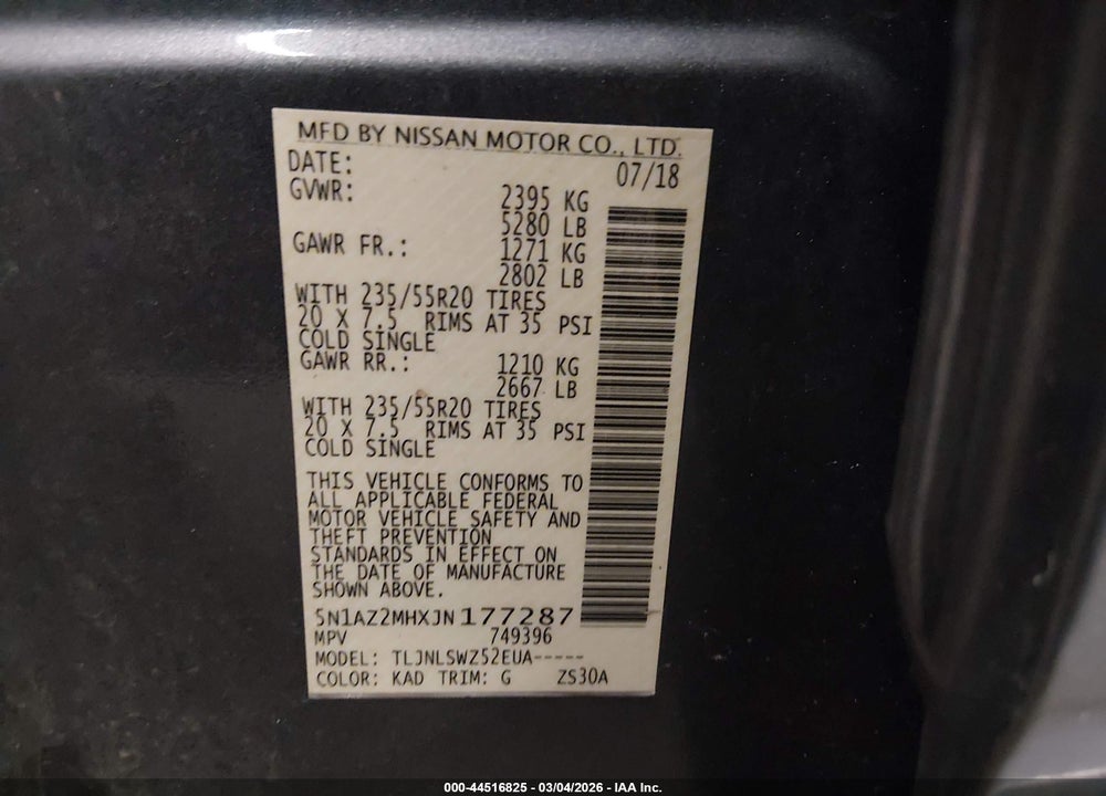 2018 NISSAN MURANO PLATINUM VIN: 5N1AZ2MHXJN177287
