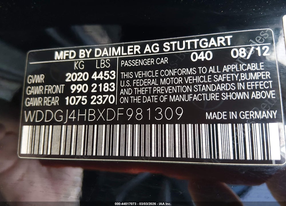 2013 MERCEDES-BENZ C 250 VIN: WDDGJ4HBXDF981309