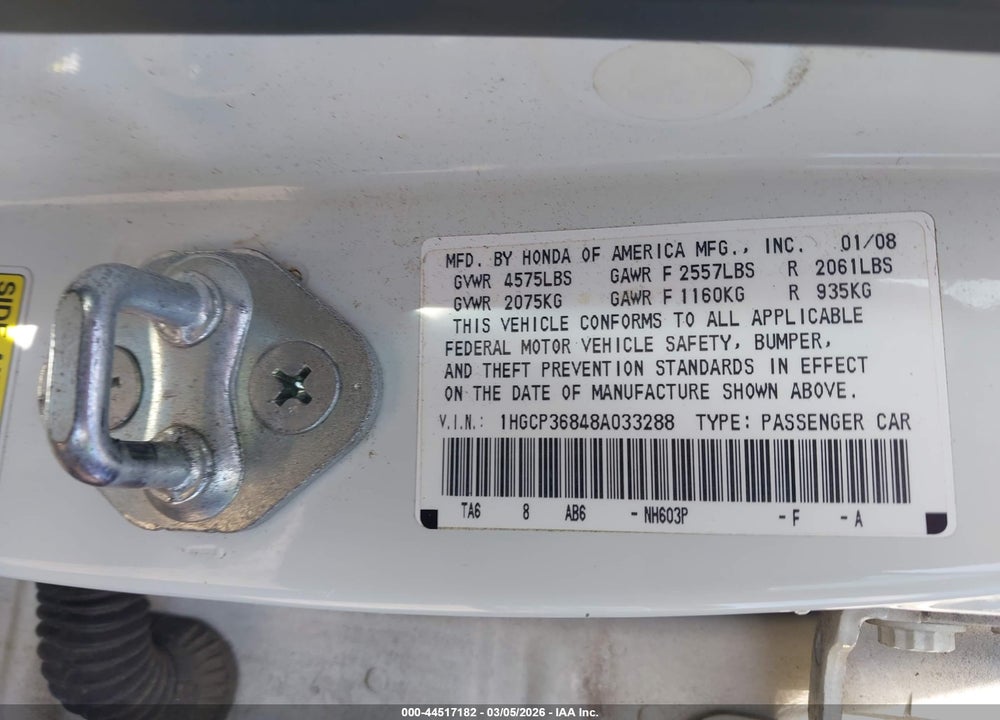 2008 HONDA ACCORD 3.5 EX-L VIN: 1HGCP36848A033288