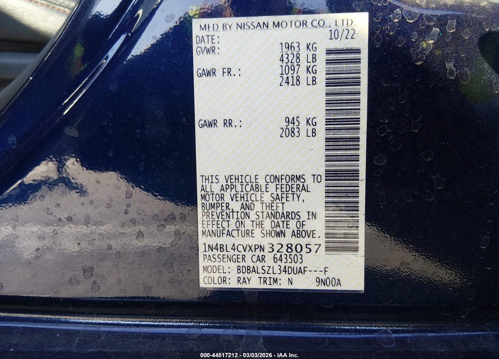 2023 NISSAN ALTIMA SR FWD VIN: 1N4BL4CVXPN328057