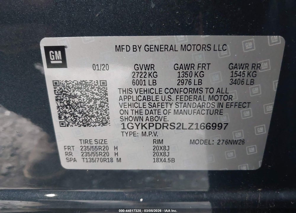 2020 CADILLAC XT6 AWD PREMIUM LUXURY VIN: 1GYKPDRS2LZ166997