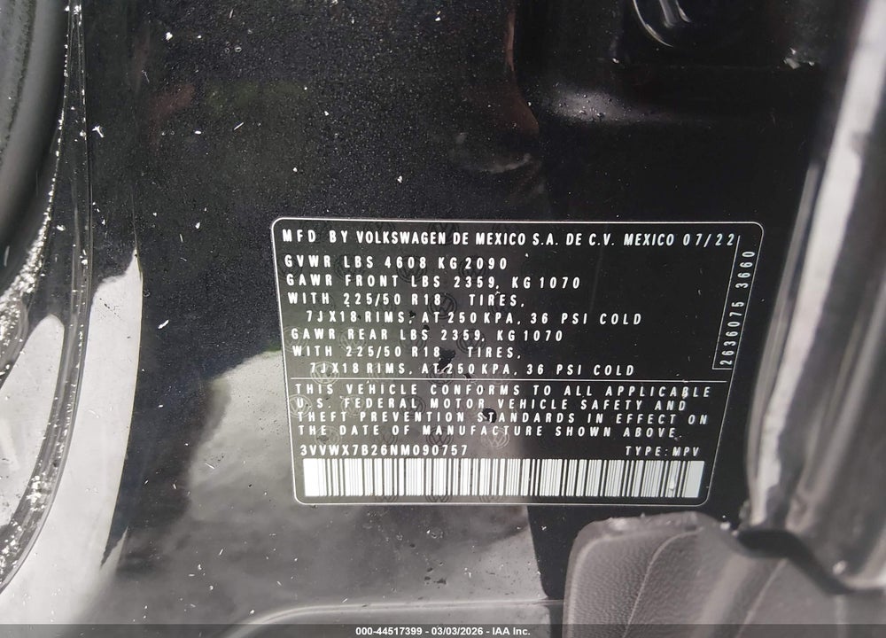 2022 VOLKSWAGEN TAOS 1.5T SE VIN: 3VVWX7B26NM090757