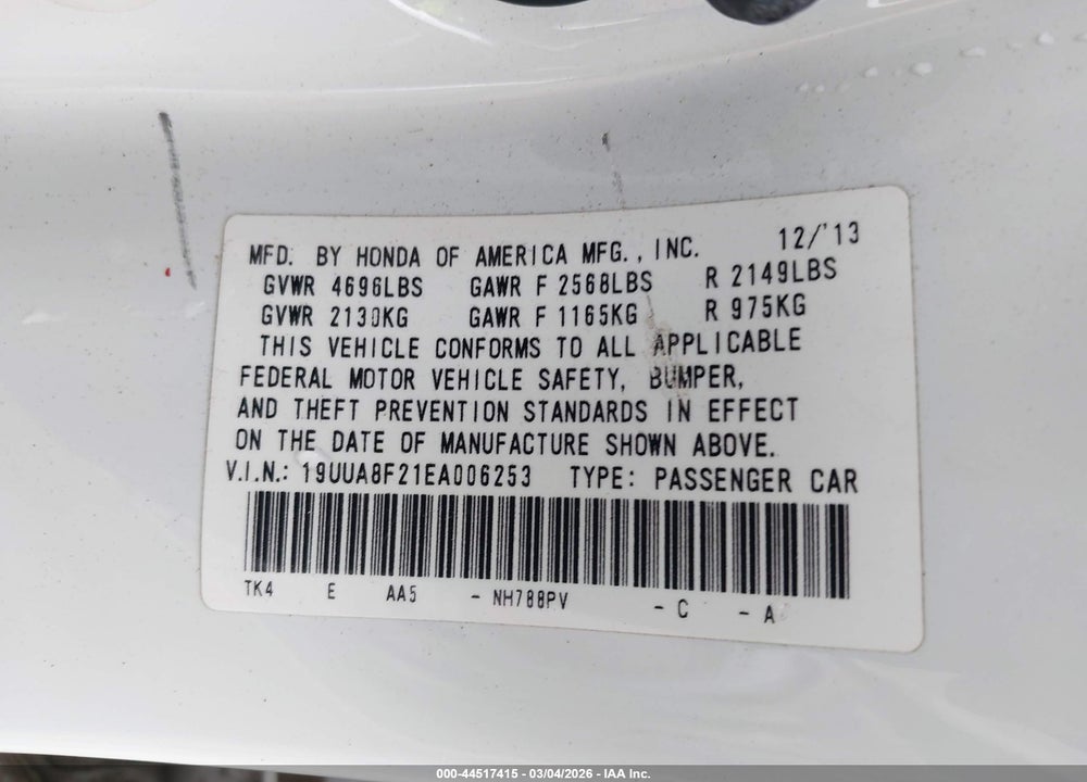2014 ACURA TL 3.5 VIN: 19UUA8F21EA006253