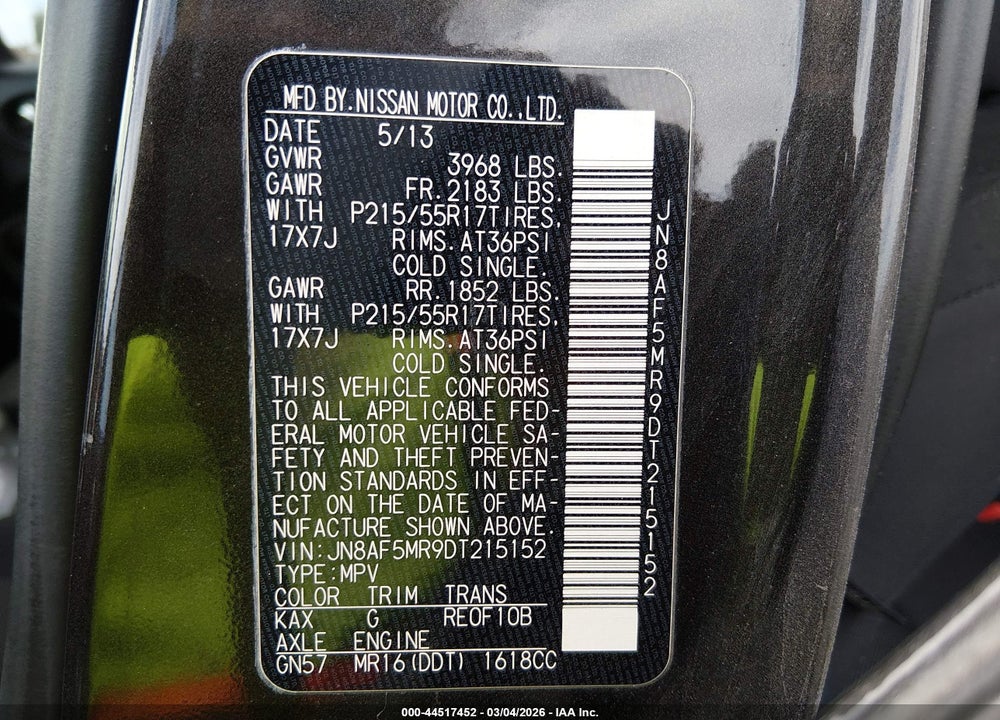 2013 NISSAN JUKE S VIN: JN8AF5MR9DT215152