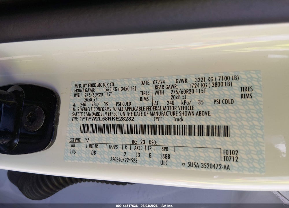 2024 FORD F-150 STX VIN: 1FTFW2L58RKE28282
