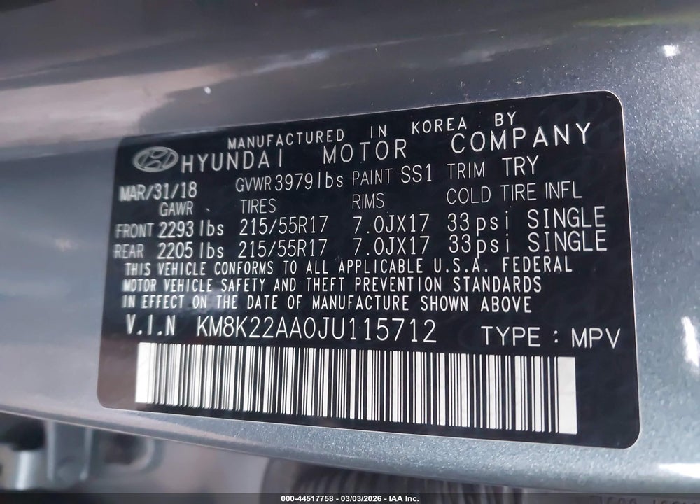2018 HYUNDAI KONA SEL VIN: KM8K22AA0JU115712
