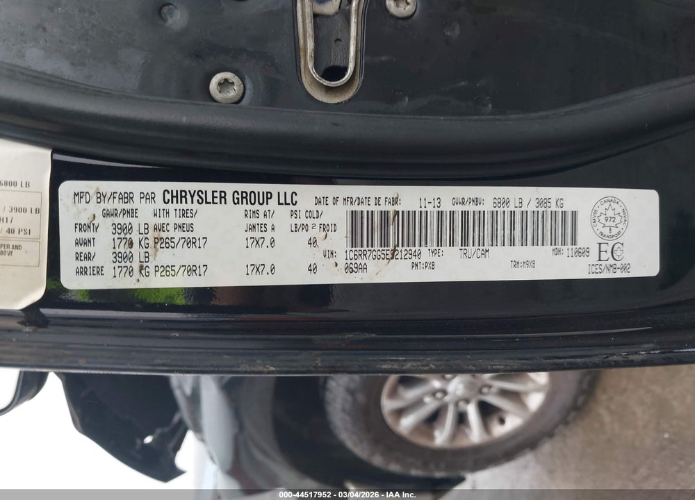2014 RAM 1500 SLT VIN: 1C6RR7GG5ES212940