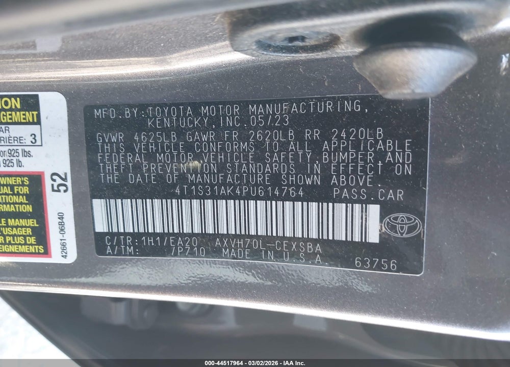2023 TOYOTA CAMRY SE HYBRID VIN: 4T1S31AK4PU614764