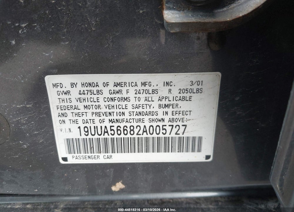 2002 ACURA TL 3.2 VIN: 19UUA56682A005727