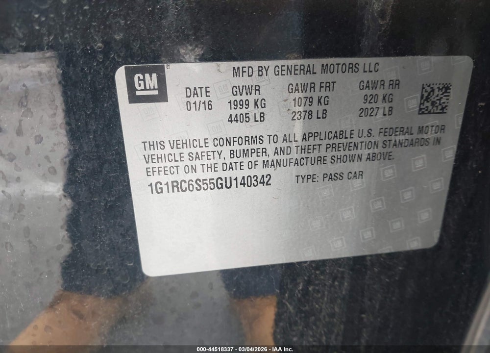 2016 CHEVROLET VOLT LT VIN: 1G1RC6S55GU140342