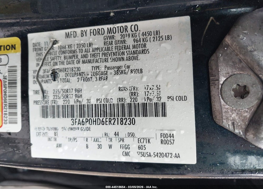 2014 FORD FUSION SE VIN: 3FA6P0HD6ER218230