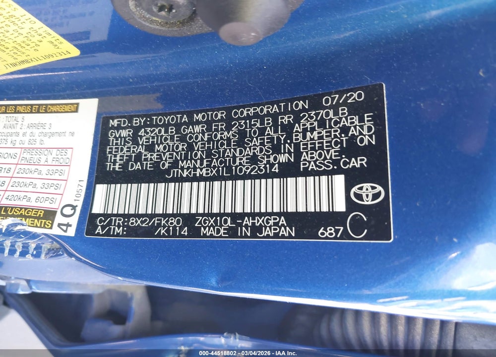 2020 TOYOTA C-HR XLE VIN: JTNKHMBX1L1092314