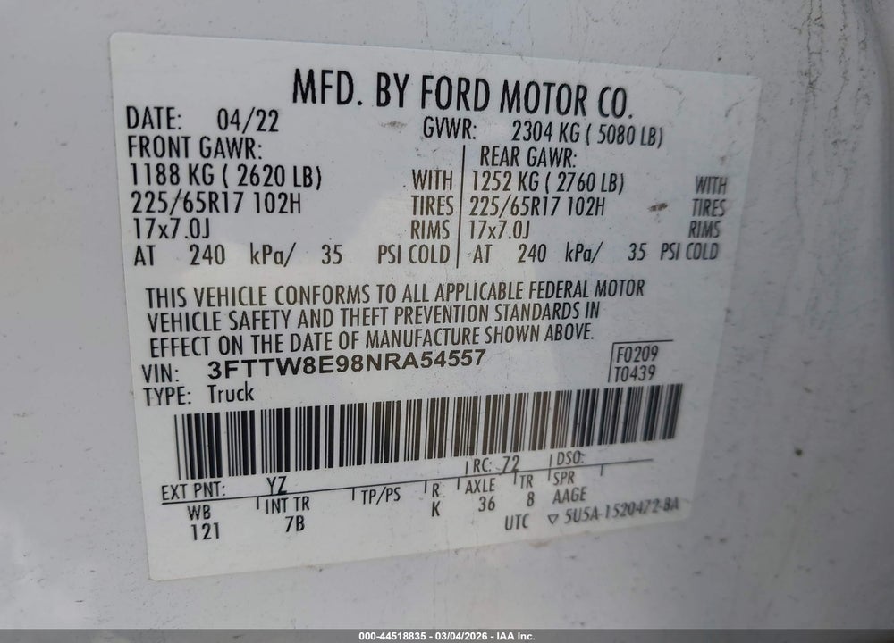 2022 FORD MAVERICK XLT VIN: 3FTTW8E98NRA54557