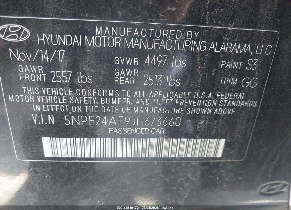 2018 HYUNDAI SONATA VIN: 5NPE24AF9JH673660