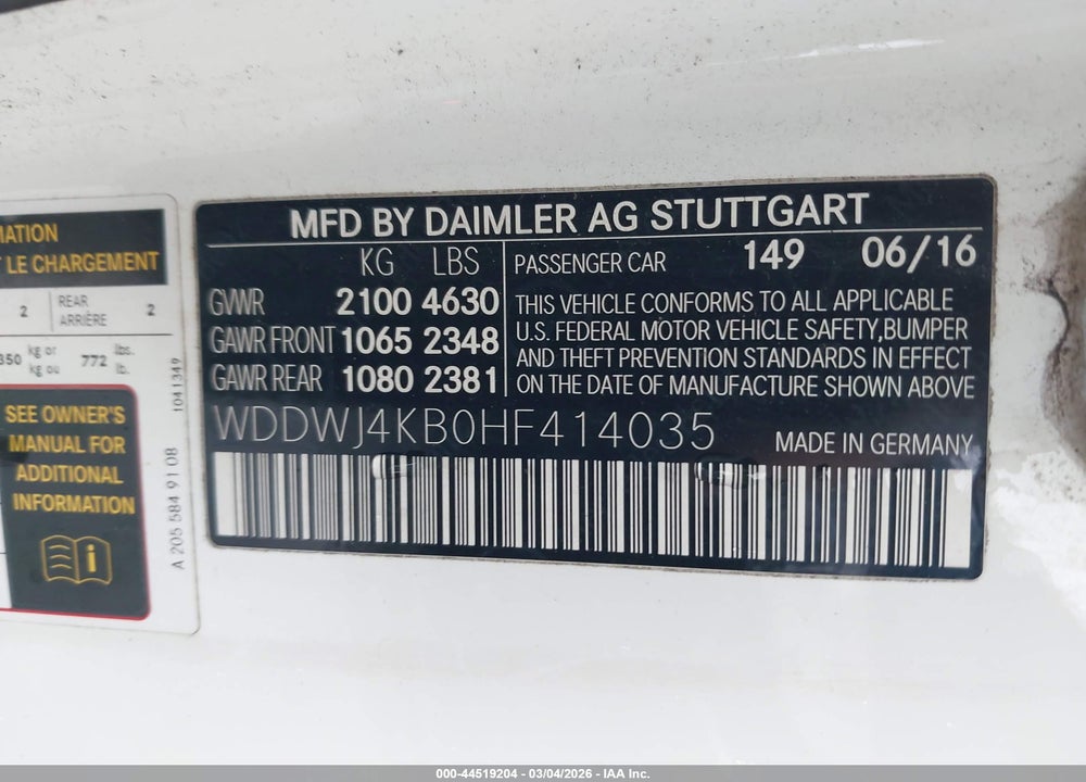 2017 MERCEDES-BENZ C 300 4MATIC VIN: WDDWJ4KB0HF414035