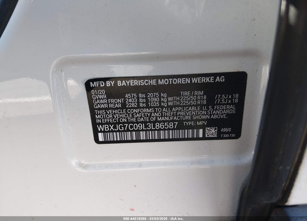 2020 BMW X1 SDRIVE28I VIN: WBXJG7C09L3L86587
