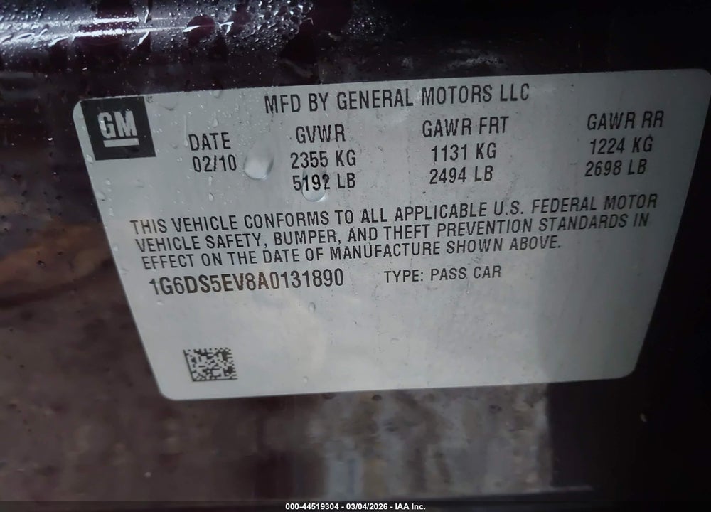 2010 CADILLAC CTS PREMIUM VIN: 1G6DS5EV8A0131890
