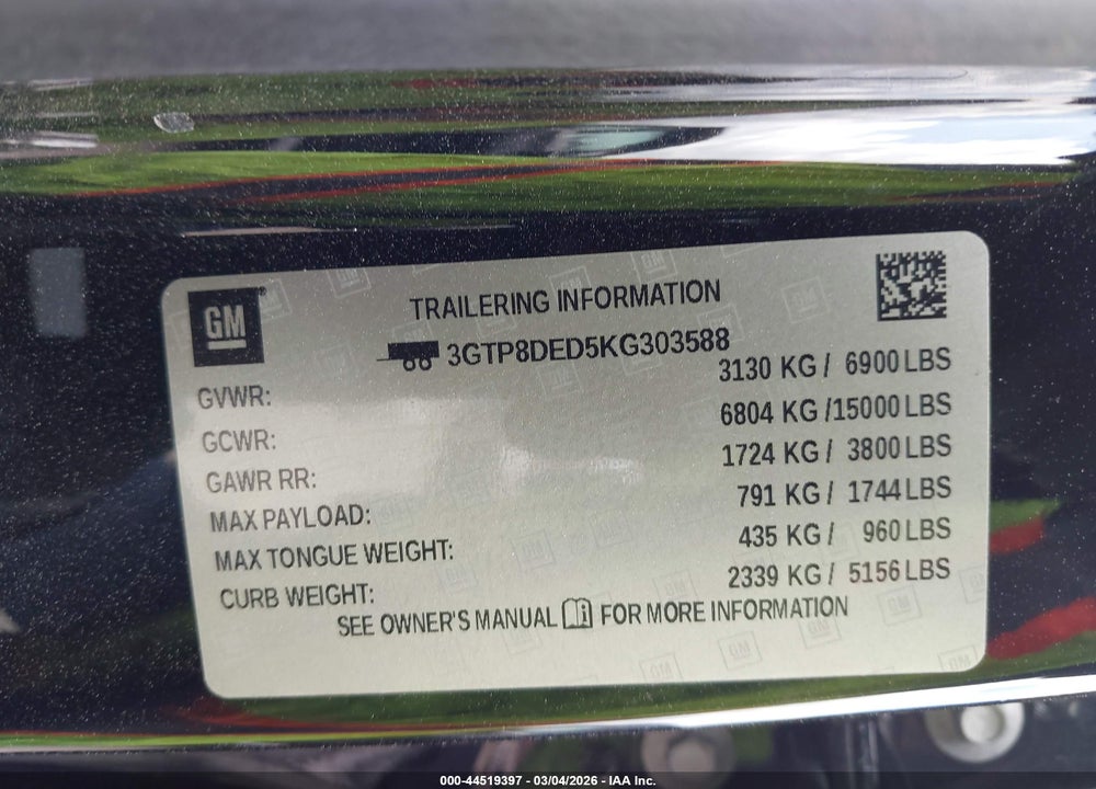 2019 GMC SIERRA 1500 SLT VIN: 3GTP8DED5KG303588