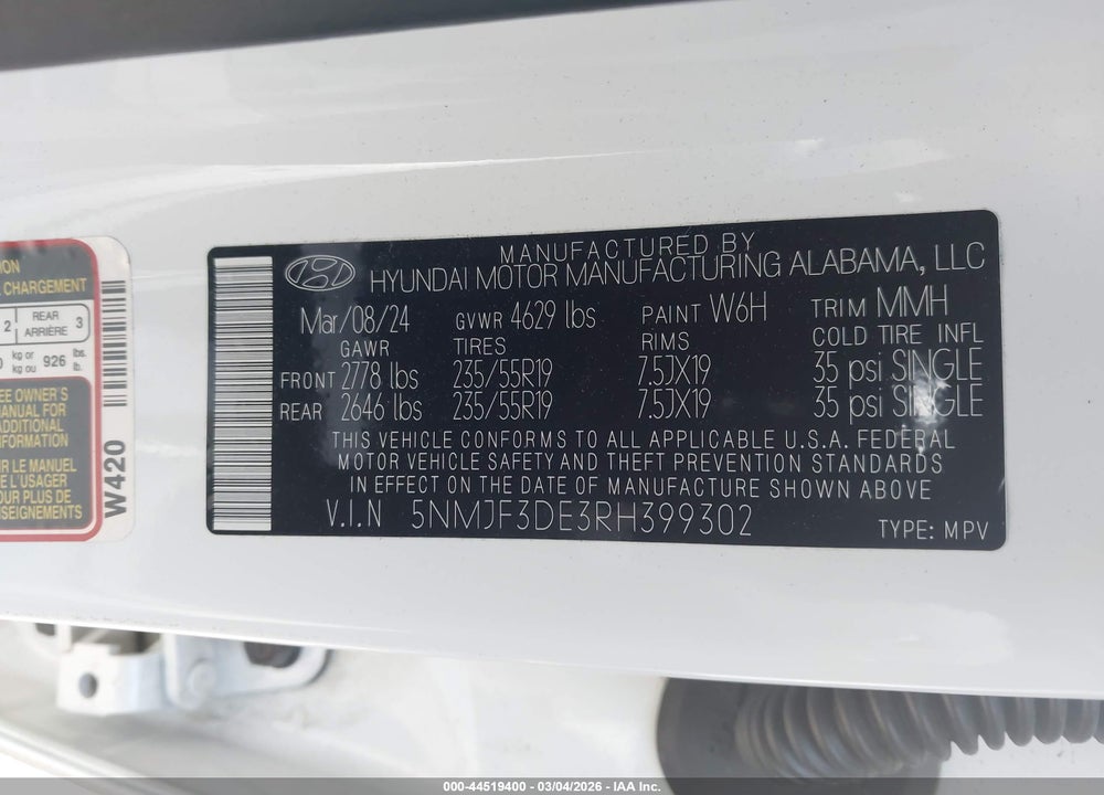 2024 HYUNDAI TUCSON SEL VIN: 5NMJF3DE3RH399302