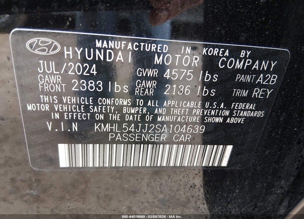 2025 HYUNDAI SONATA HYBRID LIMITED VIN: KMHL54JJ2SA104639