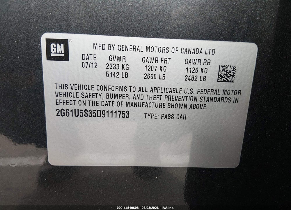2013 CADILLAC XTS PLATINUM VIN: 2G61U5S35D9111753