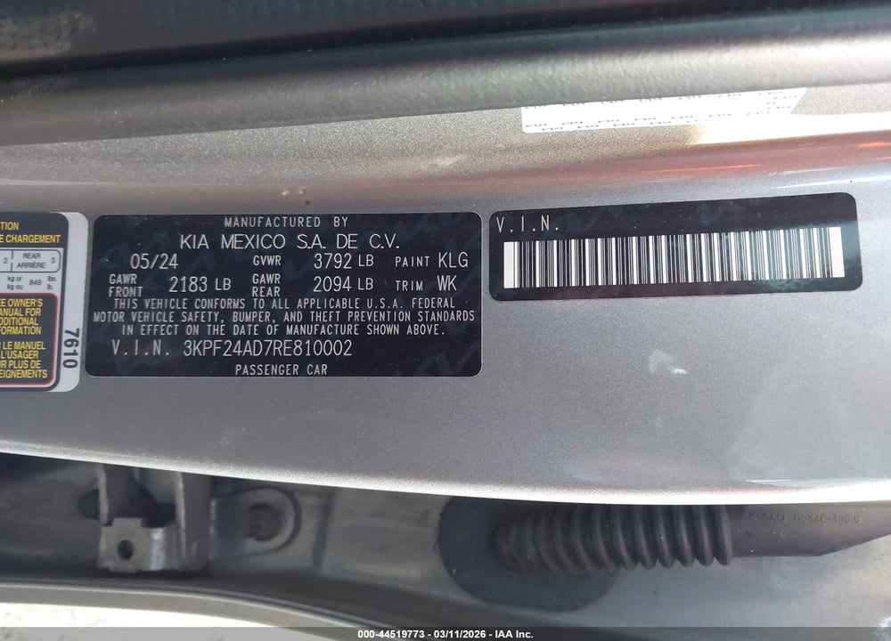 2024 KIA FORTE LXS VIN: 3KPF24AD7RE810002