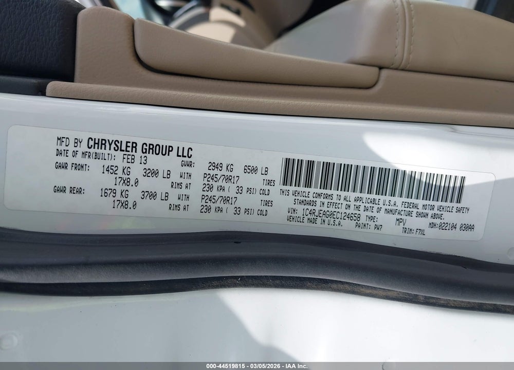 2014 JEEP GRAND CHEROKEE LAREDO VIN: 1C4RJEAG0EC124658