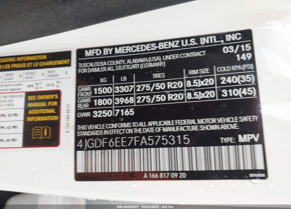 2015 MERCEDES-BENZ GL 450 4MATIC VIN: 4JGDF6EE7FA575315