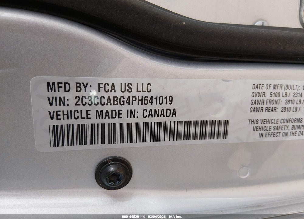 2023 CHRYSLER 300 300S VIN: 2C3CCABG4PH641019